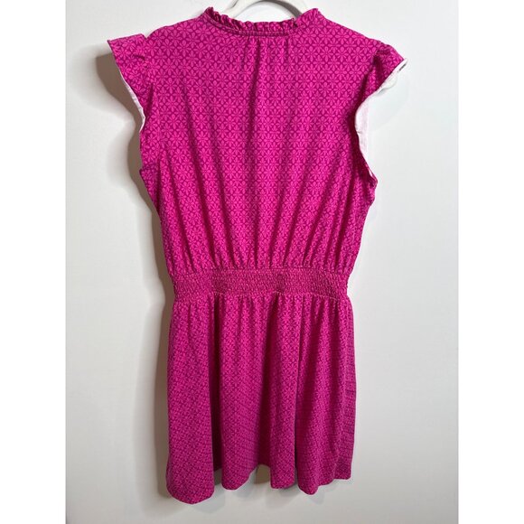 Loft Dress Womens L Pink Eyelet Ruffle Flutter Sleeve Fit Flare Boho Cottagecore - Picture 8 of 12